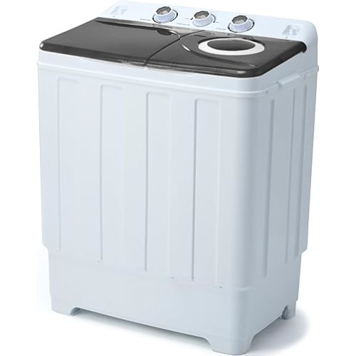 Portable Washing Machine Twin Tub - 28lbs Compact Washer(18lbs) and Dryer(10lbs) Combo with Drain Pump - Mini Laundry Machine for Apartments, Dorms, RVs, and Camping - Grey