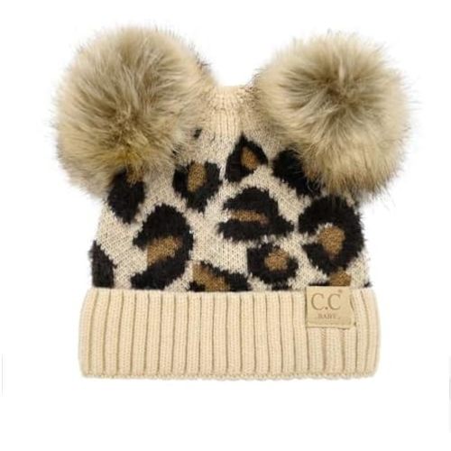 C.C Kids' Babies' Soft Stretch Cable Knit Faux Fur Pom Pom Beanie Hat