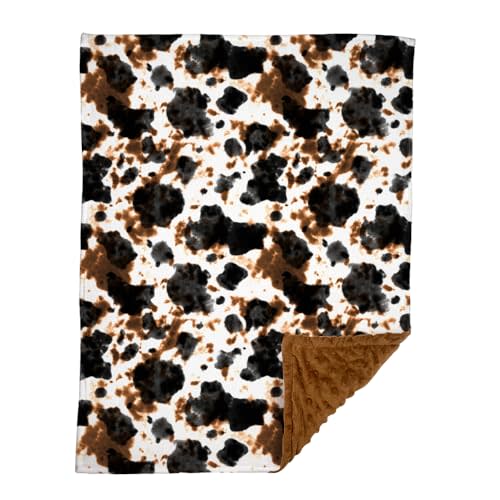 Cow Print Western Baby Blanket, Cowboy Minky Blankets for Boys Girls, Cowhide Nursery Room Decor, Soft Warm Lightweight Nursery Bed Blanket for Newborn Toddlers Son Daughters