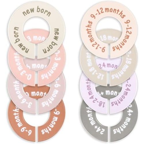 8 Pcs Baby Closet Dividers for Clothes, Round Baby Clothes Dividers Wardrobe Organizer Double-Sided Nursery Clothing Organizer for Closet 8 Sizes from Newborn to 24+ Months