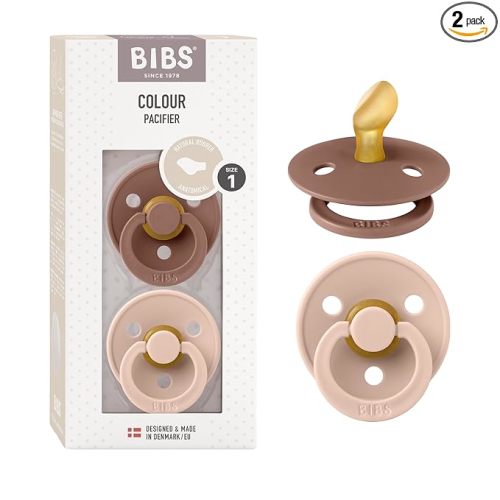 BIBS Pacifiers - Set of 2 | Colour Pacifier with Anatomical Nipple | BPA-Free Natural Rubber | Made in Denmark | Blush/Woodchuck, 0-6 Months