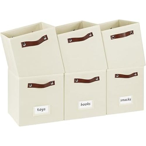 6-Pack Collapsible Fabric Storage Cubes with Handles & Label Holders, Closet Cube Home Organizer Bins (Beige, 10.5*10.5*11 inch)