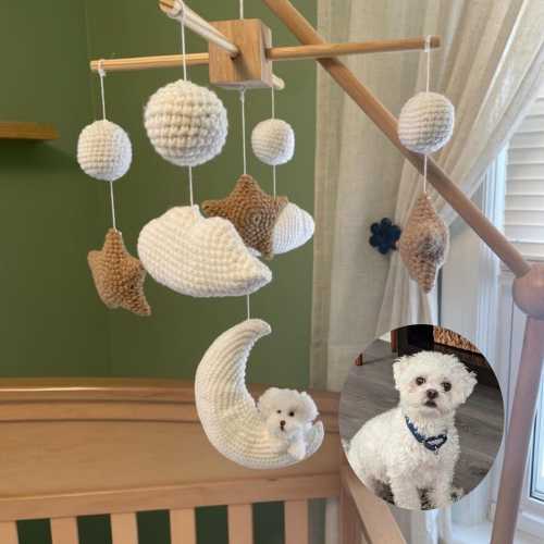 Crochet Custom Dog Baby Mobile, Personalized Baby Nursery, Crochet Baby Mobile, Nursery Mobile, Baby Shower Gift, New Mom Gift