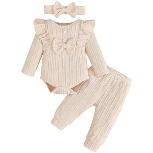 SUNNY PIGGY Baby Girl Clothes Newborn Infant Romper Ruffle Baby Girl's Outfit Knit Texture Fall Winter Clothing Pants Set