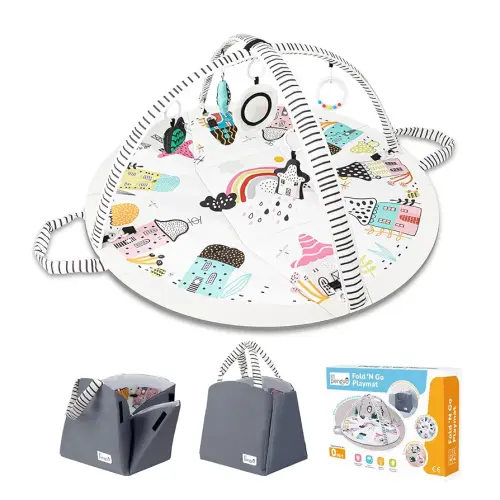 Baby Play Mat Tummy Time Mat with Exclusive Foldable Design, Stage-Based Skill Development Activity Gym, Machine Washable Baby Play Mats for Floor with Gift Package