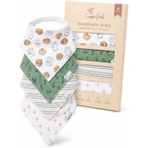 Copper Pearl Baby Bibs 4 Pack, Bandana Drool Bibs for Baby Girl & Boy, Soft Cotton Bibs for Drooling and Teething