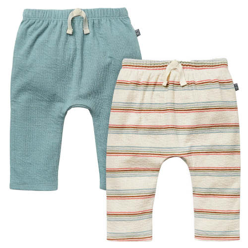 2-Pack Baby Boys Light Beige Stripe & Teal Harem Pants – 6-9 Mo