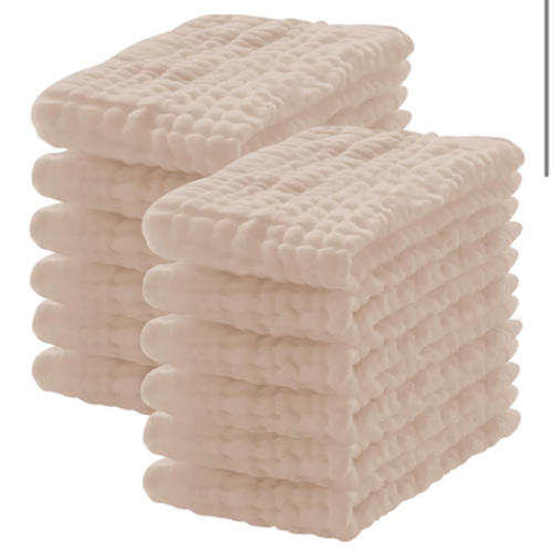 12 Pack Muslin Burp Cloths 100% Cotton Muslin Cloths Large 20''x10'' Extra Soft and Absorbent Baby Burping Cloth - Brown