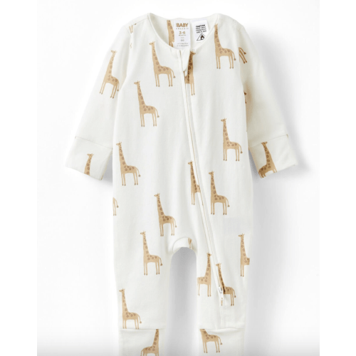 The Billie Long Sleeve Zip Romper: Size NB, Color: vanilla/ gerry giraffe