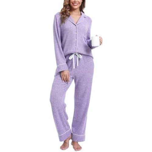 MANBEIYA Women's Pajama Sets Long Sleeve Button Down Soft Knit Sleepwear Pjs 2 Piece Lounge Set