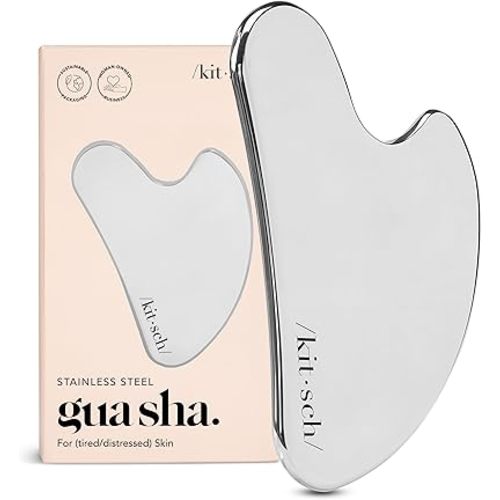 Kitsch Stainless Steel Gua Sha Facial Tools - Guasha Tool for Face, Face Sculpting Tool, Neck Massager, Double Chin Reducer Gua Sha Tools, Lymphatic Drainage Massager, Facial Skin Care - Silver