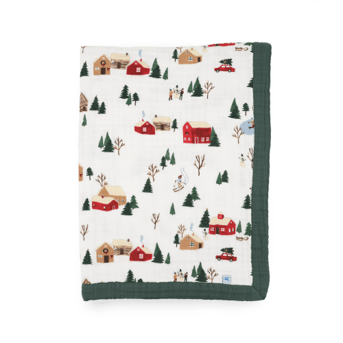Cotton Muslin Baby Quilt - Cozy Cabins