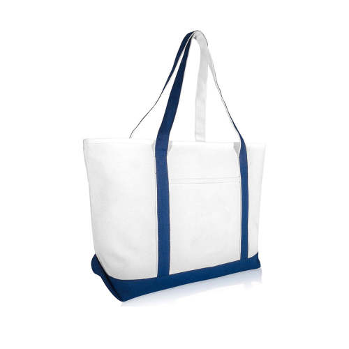 Canvas Tote in Navy Stripe w/ Two Names and One Symbol