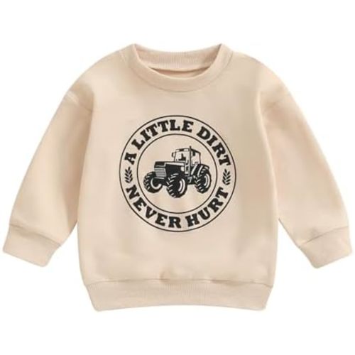 Chloefairy Kids Toddler Baby Boy Sweatshirt A Little Dirt Never Hurt Crewneck Pullover Sweater Tractor Shirt Top Fall Outfit