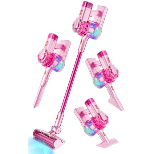 BLAXTEM 4-in-1 Kids Toy Vacuum That Works with Suction, Electric Toy Toddler Vacuum Cleaner for Children Ages 3 4 5 6+ Boys & Girls,Toddlers Toys Cleaning Set for Pretend Play (Pink)