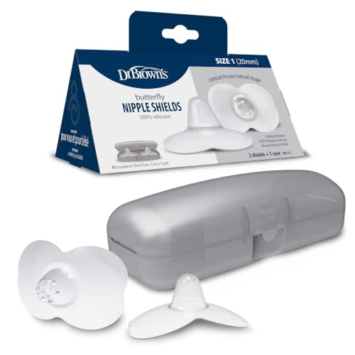 Dr. Brown's Butterfly Breastfeeding Nipple Shields for Protecting Sore, Flat or Inverted Nipples, Essential for Latching Difficulties with Microwave Sterilizer Carrying Case, 20mm