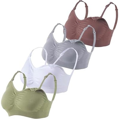 Under Control Nursing Bra 4-Pack - Wireless Maternity & Sleep Bra with Removable Pads - Comfortable Breastfeeding Bra (S-2XL)