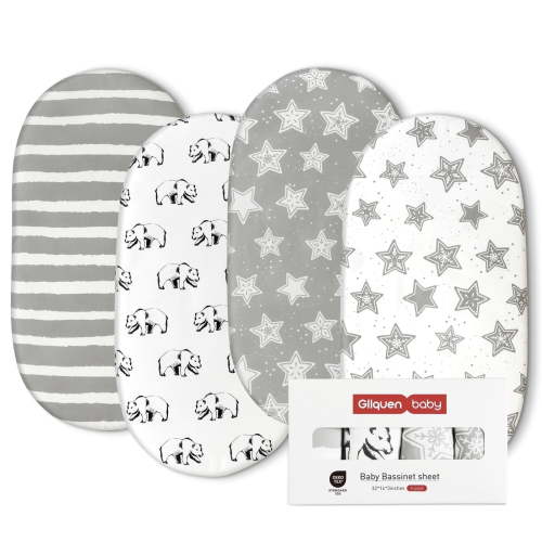 Egmao Baby Premium Bassinet Sheets Set 4 Pack For Newborn Baby Boys Girls, Gray