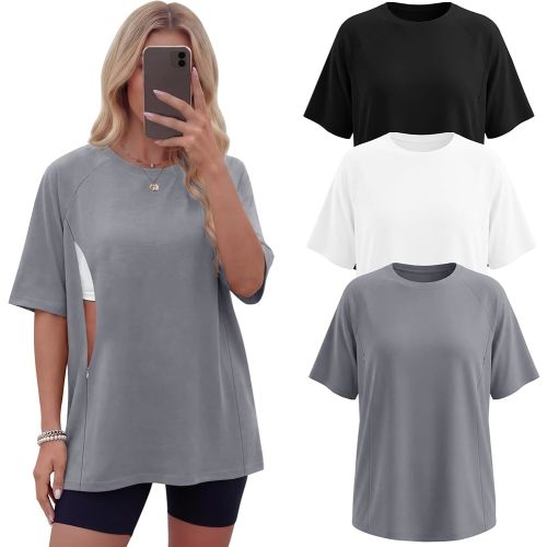 3 Pack Women's Oversized Nursing Tops for Breastfeeding with Hidden Zippers Loose Fit Short Sleeve Maternity Tops