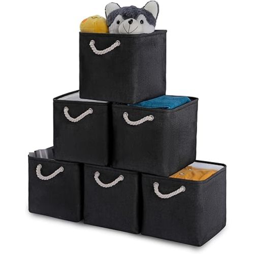 Oterri 6 Pack Cube Storage Bins, Foldable Storage Cubes, 11x11 Inch Fabric Cubes Storage Basket, Decorative Storage Basket for Home, Shelves, Nursery Organizers(Black)