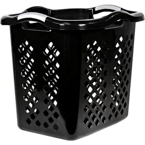 （1 piece）2 Bushel Capacity Plastic Lamper Laundry Basket, Black, Adults and Tweens