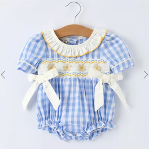 Spring Daisy Bow Smocked Baby Girl Romper – The Rocking Horse Co.