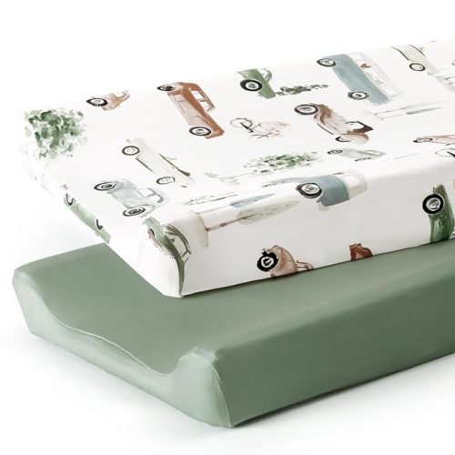 Stretchy Ultra Soft Jersey Knit Changing Pad Cover Set 2 Pack, Car Print