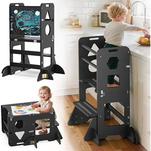 Taburete de cocina de madera antipunta para niños pequeños, color