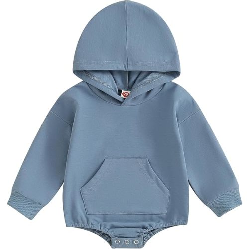 Thorn Tree Newborn Baby Boys Hooded Sweatshirt Long Sleeve Solid Romper Infant Baby Fall Winter Spring Outfits