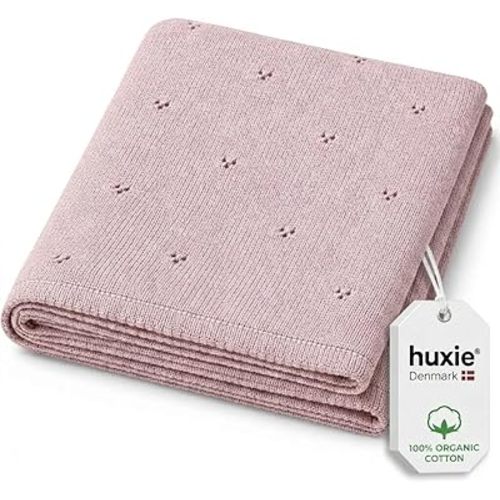 100% Organic Cotton Knit Baby Blanket for Girls - Pointelle Swaddle Blanket - 30" x 40" Soft Receiving Blanket for Newborn - Lightweight Heirloom Nursery Knit Blanket for Babies (Blush)