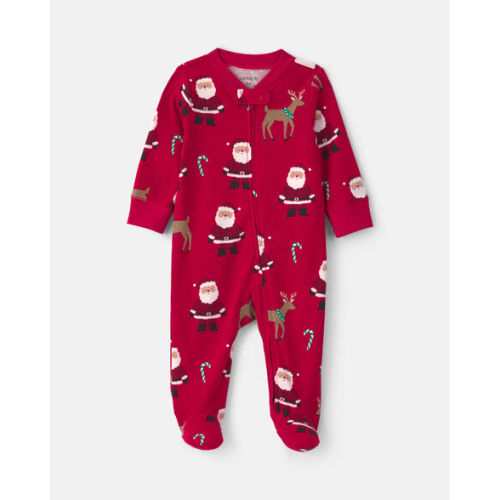 Baby Beige Santa Christmas 100% Cotton 2-Way Zip Sleep & Play Pajamas - Red | Carter's
