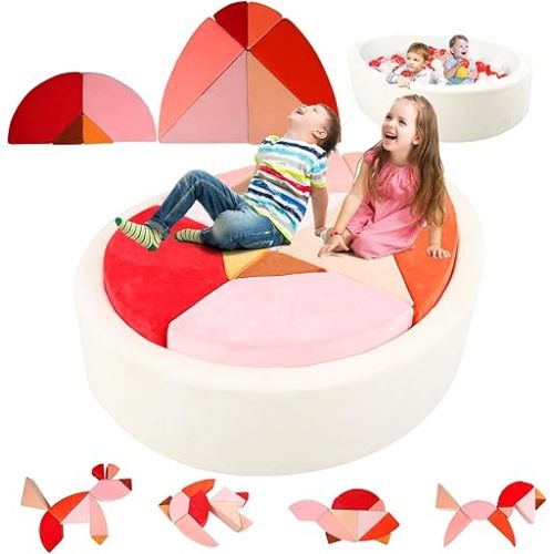 Kids Play Couch, 2-in-1 Egg-Shape Kid Plays Sofa with Unique Ball Pit(no Balls Included), Tangram Puzzle Play Couch for Playroom, Modular Play Couchs for Inspiring Creativity, Glow
