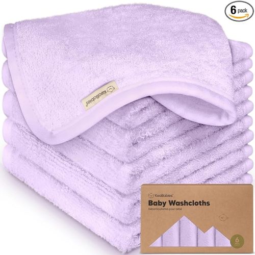 6-Pack Baby Washcloths - Soft Absorbent Viscose from Bamboo Wash Cloths for Babies, Kids, Toddlers, Infant, Newborn Bath Towels, Gentle on Sensitive Skin, 10x10 Reusable Face Towels (Soft Lilac)