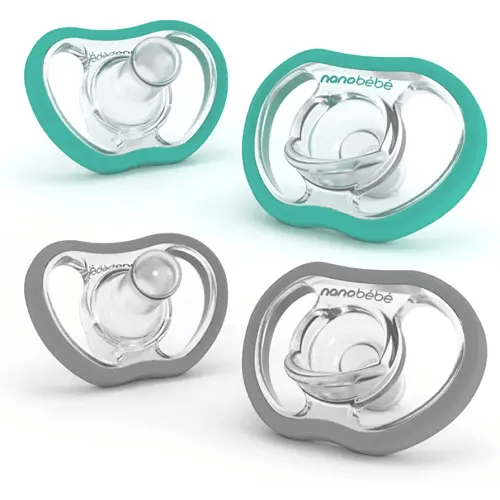 Nanobebe Active Baby Pacifiers 4-36 Months - Orthodontic, Lightweight and Vented, Curves Comfortably with Face Contour, 100% Silicone - BPA Free, Perfect Baby Registry Gift 4pk, Teal/Grey