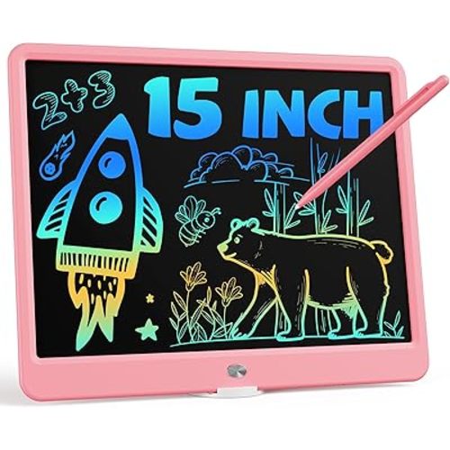 Bravokids 15 Inch LCD Writing Tablet for 3 Year Olds - Electronic Drawing Pad and Doodle Board as Educational Birthday Gifts for Girls and Boys (Pink)