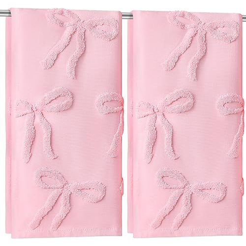 2 Pcs Pink Hand Towels for Bathroom Coquette Bow Hand Towels 100% Cotton Absorbent Decorative Jacquard Weave Bath Decor Preppy Bathroom Decor Gift, 13.7 x 29.5 Inch
