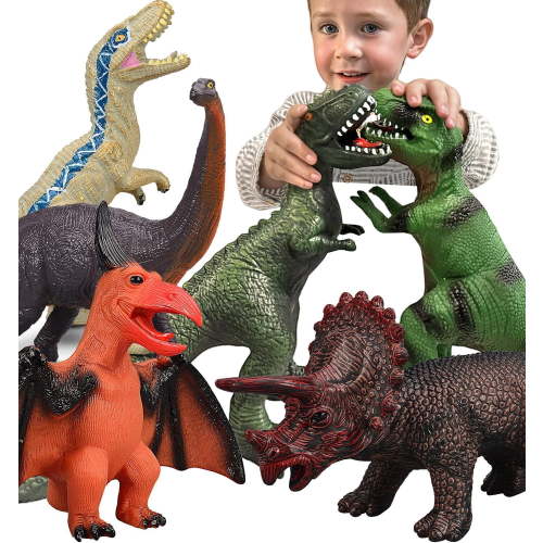 6 Piece Jumbo Dinosaur Toys for Kids 3-5 and Toddlers, Large Soft Dinosaur Toys for Lovers - Perfect Party Favors, Birthday Gifts