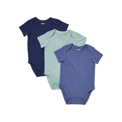Hanes Pure Comfort Baby Short Sleeve Bodysuits, Organic Cotton, Boys & Girls, 3-Pack Green/Blue Assortment 9MTH