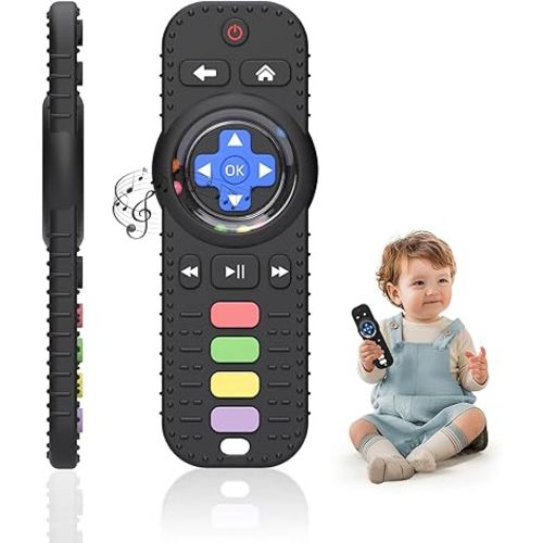 Teething Toy for Babies 3-6-12 Months, Silicone Baby Rattles Teether, Teething Relief Infant Toddles TV Remote Control Teether for 0-24 Months, Black