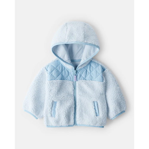 Baby Girl Sherpa Hooded Zip-Up Jacket - Blue | Carter's