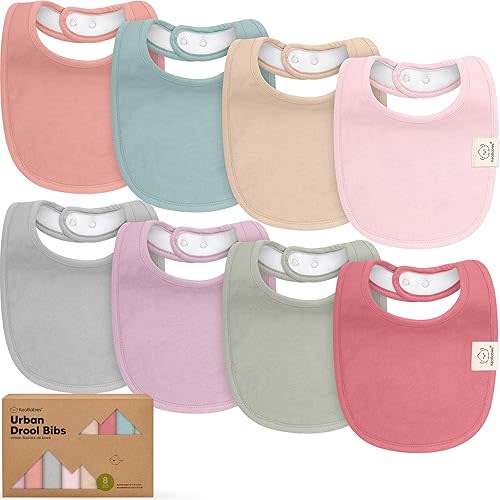 8-Pack Organic Baby Bibs for Boys, Girls - Soft Cotton Drooling and Teething Bibs for Baby Girl & Boy, Extra Absorbent, Easy to Clean & Put On for Toddler, Newborn, Infant 0-24 Months (Muted Pastel)
