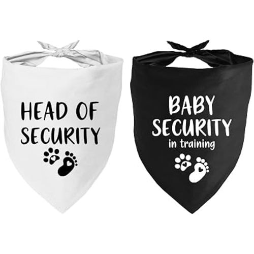 2 Pack Dog Bandana Pregnancy Announcement, Baby Security in Training and Head of Security Gender Reveal Puppy Dog Scarf Accessories, Adjustable Pet Bandana Scarf for Small Medium Large Dogs