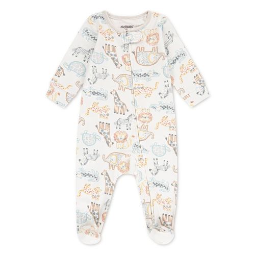 Newborn Baby Boys Huggies Babywear® 100% Organic Cotton Footed Coverall with Zoo Animals Print