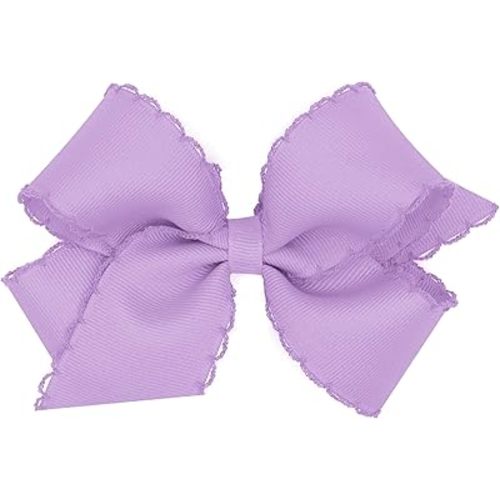 Wee Ones Girls' Classic Grosgrain Moonstitch Edge Hair Bow, No-Slip Hair Clip, Handmade, Light Orchid, Medium