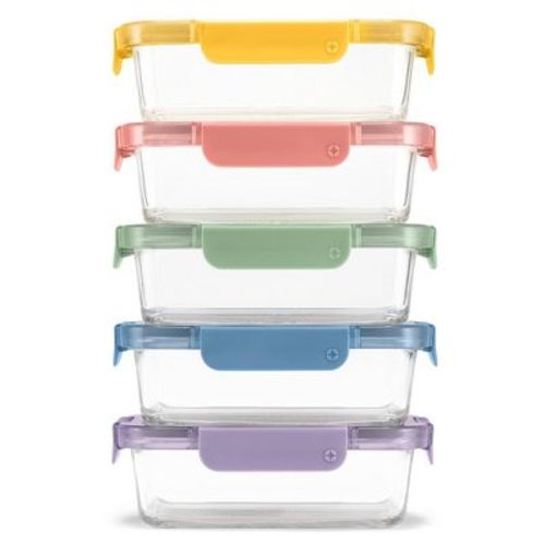 Ello Color Lock 10pc (set of 5) Glass Meal Prep Food Storage Containers Set Multicolor Brights: Glass, Oven & Microwave Safe, Dishwasher Safe,