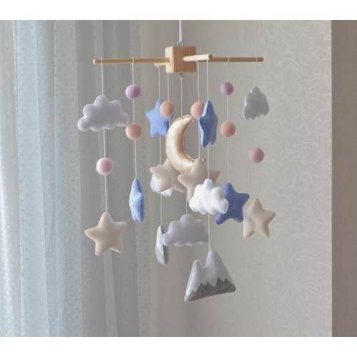 Mountain Baby Mobile with Stars and Clouds, Woodland Nursery Decor, Handmade Felt Crib Mobile, Baby Shower Gift