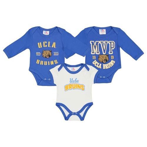 Knights Apparel NCAA UCLA Bruins Newborn and Infant Boys 0-24 Months 3-Pack Creeper Bodysuit Set