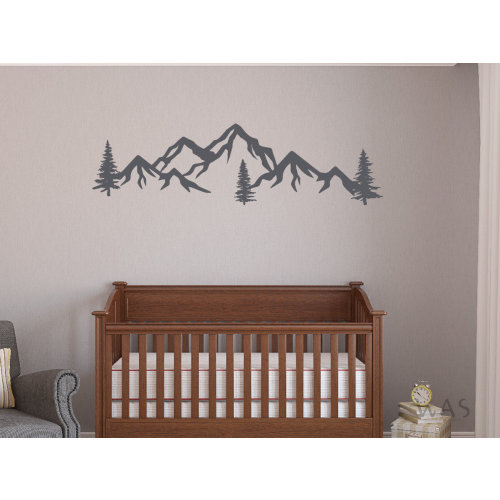Mountain Wall Decal Baby Nursery, Large Mountains Vinyl Sticker, PlayRoom Wall Decor,Mountains With Pine trees Wall Sticker for Nursery Room