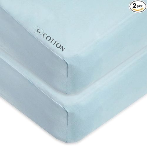 American Baby Company 2 Pack 100% Natural Cotton Fitted Crib Sheets 52" x 28" - Soft, Breathable, Hypoallergenic & Gentle Toddler Bed Sheets, Blue, Neutral for Boys & Girls