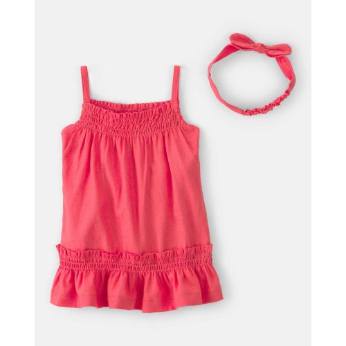 Baby Girl 2-Piece Linen Sleeveless Dress Set - Coral | Carter's